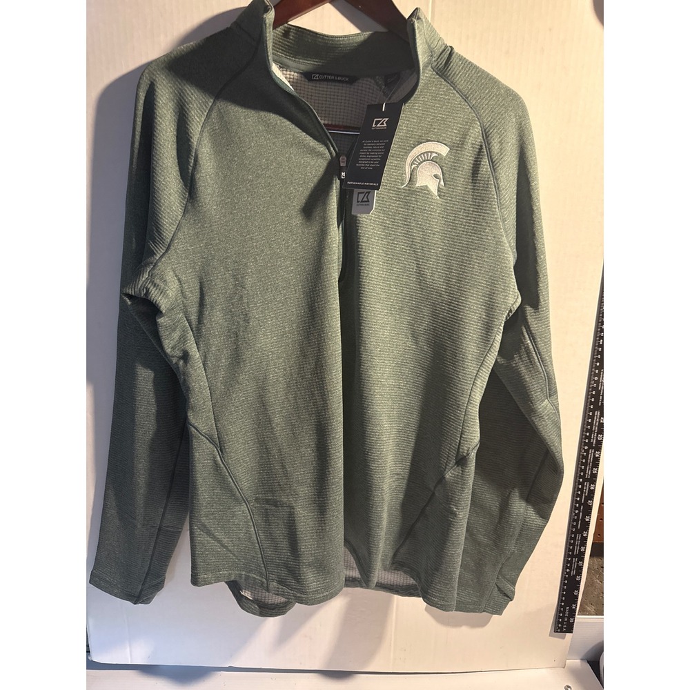 Cutter & Buck Michigan State Spartans Peshastin Eco Fleece Pullover Green‎ XL